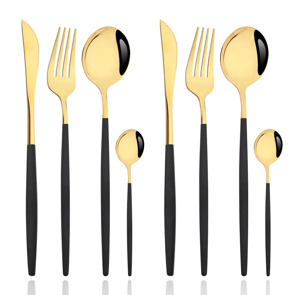 Conjunto de Talheres BlackGold Prime – 24 Peças de Luxo