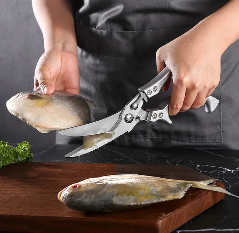 Tesoura de Cozinha Corta Tudo Multiuso Aço Inox Cabo Madeira Miabeli