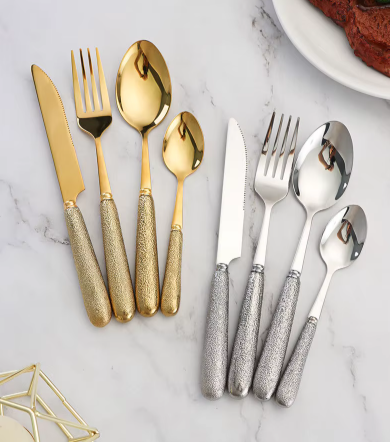 Conjunto de Talheres Dourado Imperial de Luxo com Suporte 24pcs
