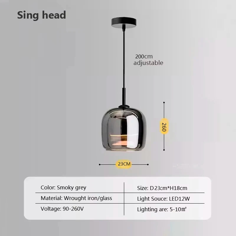 Luminária Nórdica Pendente de Vidro Fumê Luxo