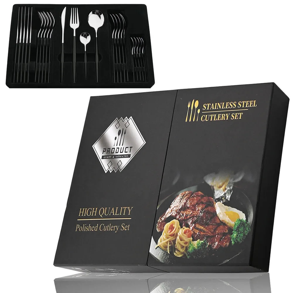Conjunto de Talheres Dourados Inox 24 Peças Luxo