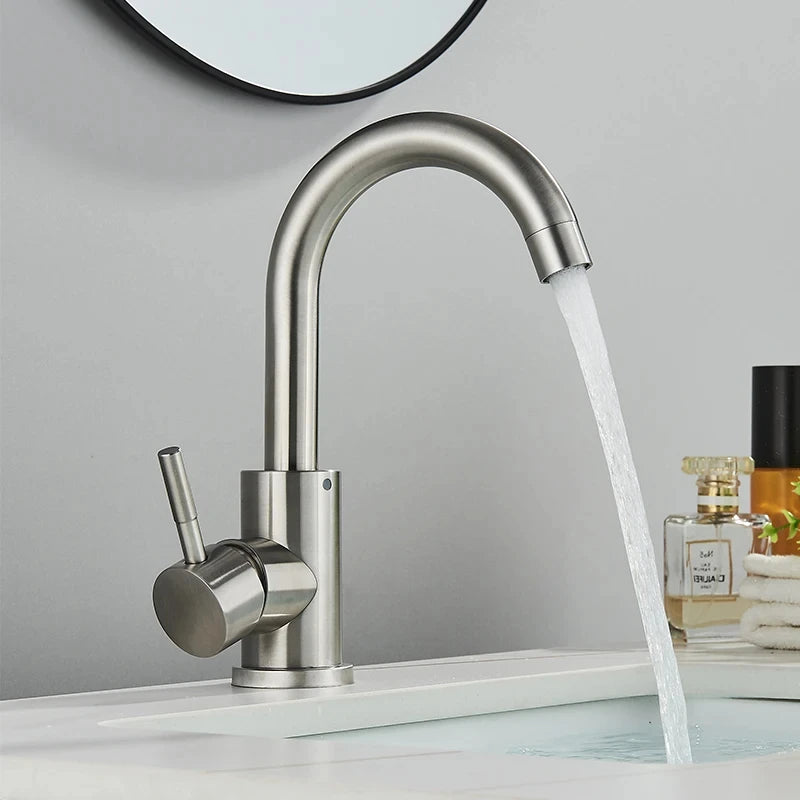 Torneira Misturador Monocomando Aco Inox 304 Acabamento Escovado para Banheiro Leva