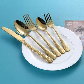 Conjunto de Talheres em Aço Inoxidável Preto Fosco com Relevo Luxo