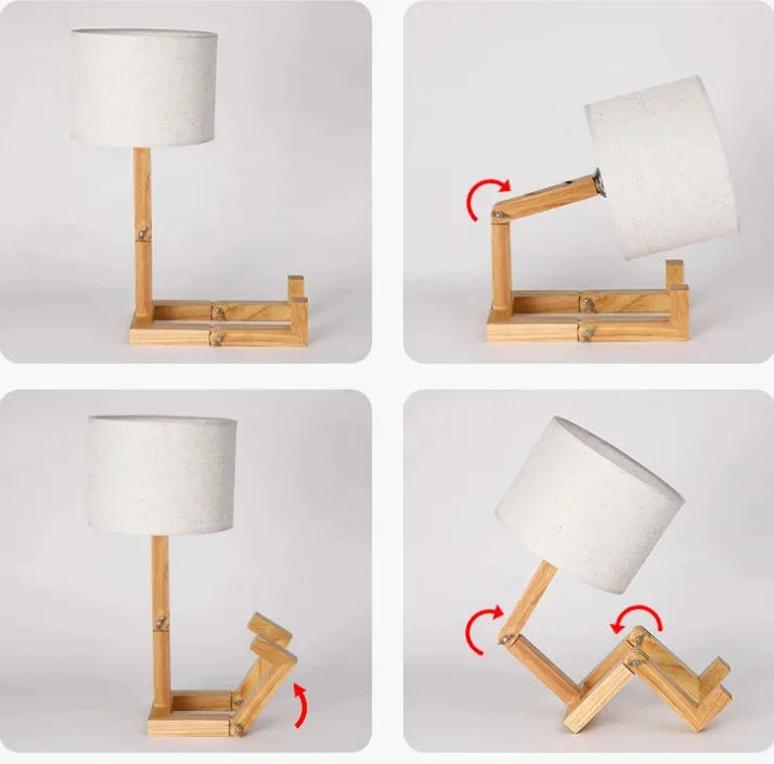 Luminaria de Mesa Articulada em Madeira com LED Formato Robo Nordic