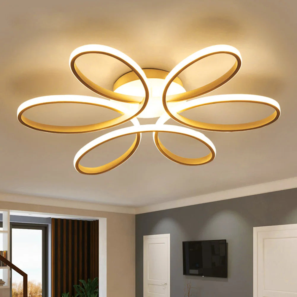 Lustre de Teto LED Flor 6 Petalas 3 Tons Dimerizavel para Sala e Quarto Petale