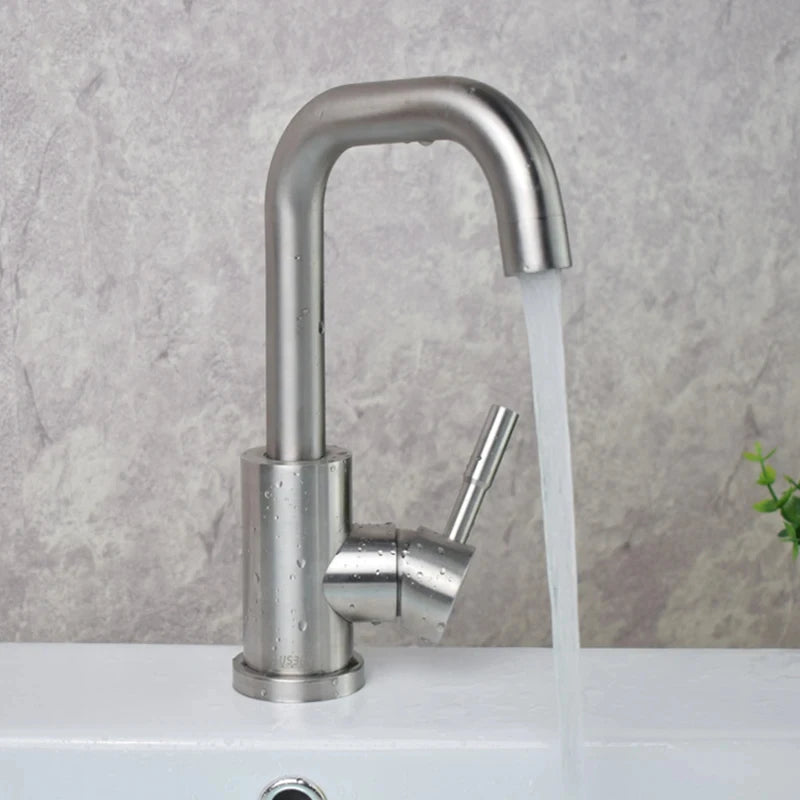 Torneira Misturador Monocomando Aco Inox 304 Acabamento Escovado para Banheiro Leva