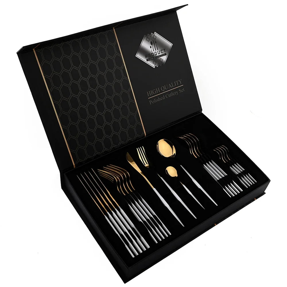 Conjunto de Talheres RoyalGold Supreme – 24 Peças com Estojo de Luxo