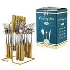 Conjunto de Talheres Dourado Imperial de Luxo com Suporte 24pcs