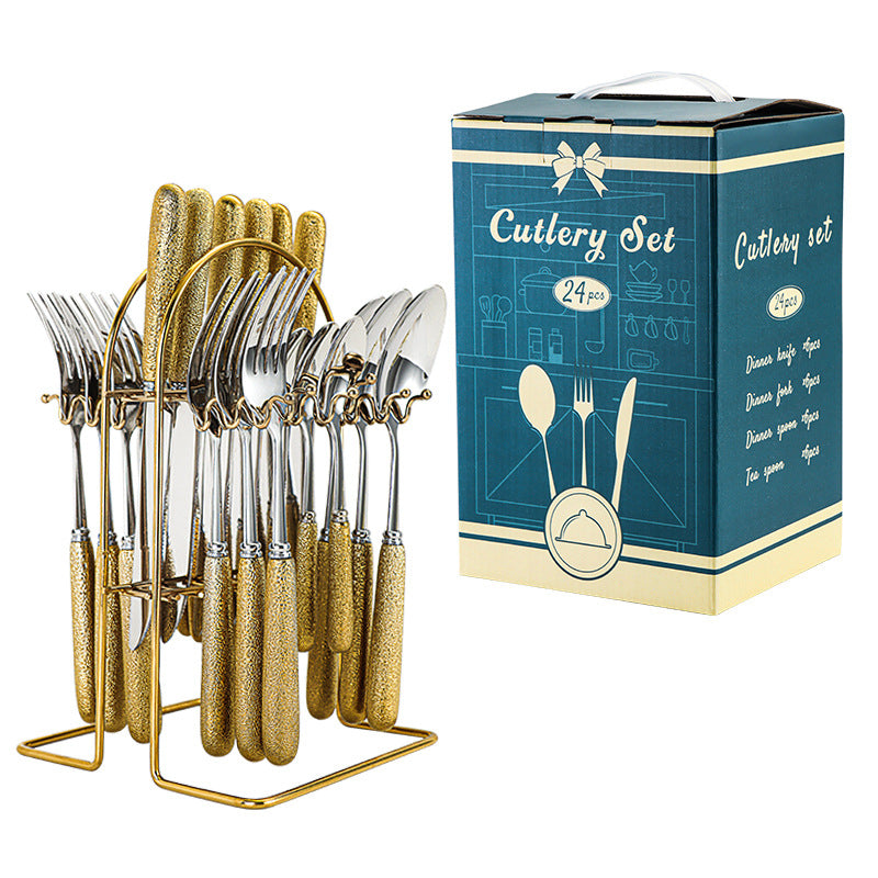Conjunto de Talheres Dourado Imperial de Luxo com Suporte 24pcs
