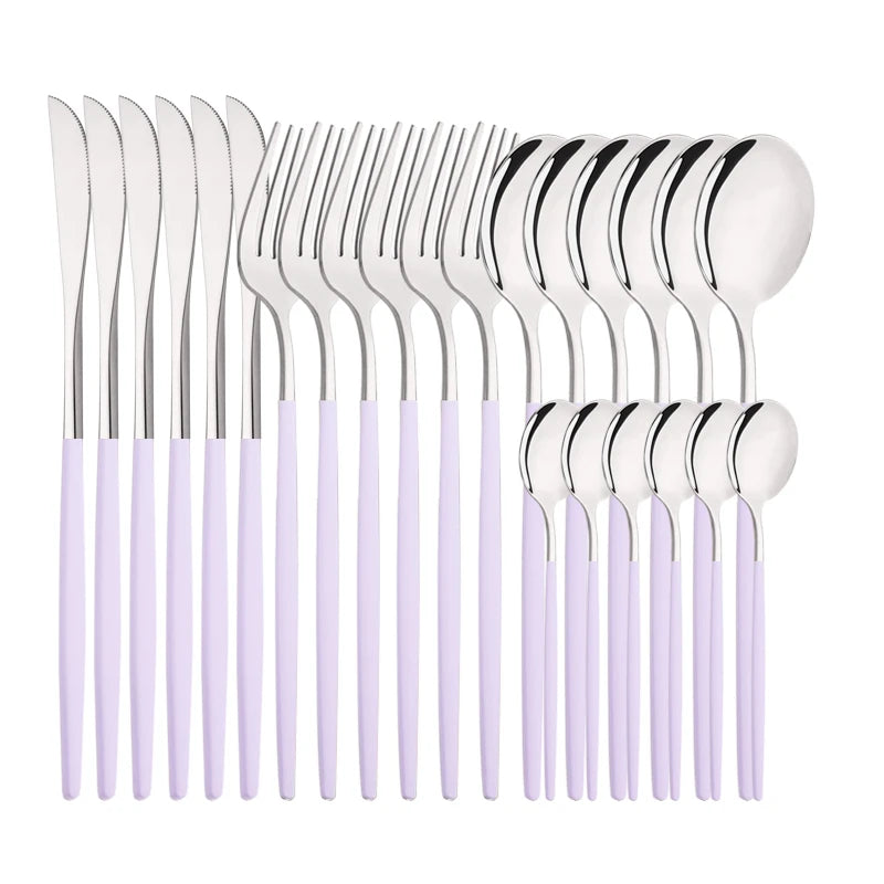 Conjunto de Talheres Lavanda Gold – 24 Peças com Toque Pastel