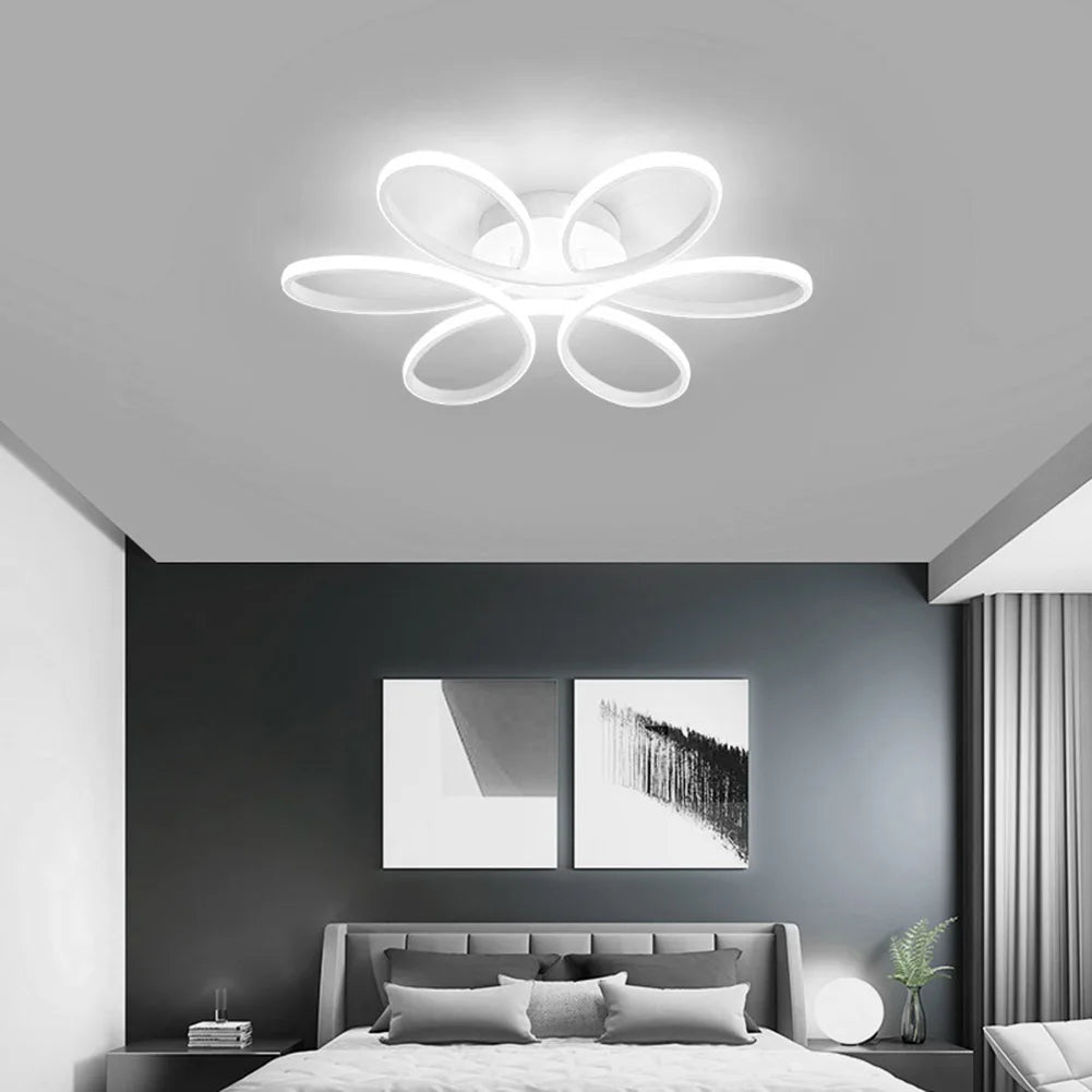 Lustre de Teto LED Flor 6 Petalas 3 Tons Dimerizavel para Sala e Quarto Petale