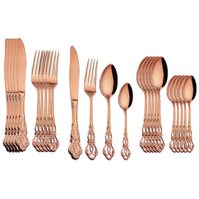 Conjunto de Talheres Dourados Inox Luxo 24 Peças