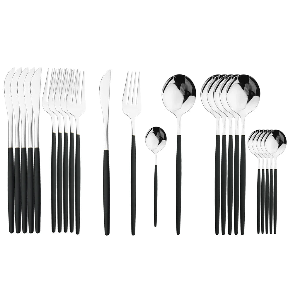 Conjunto de Talheres Dourados Inox 24 Peças Luxo