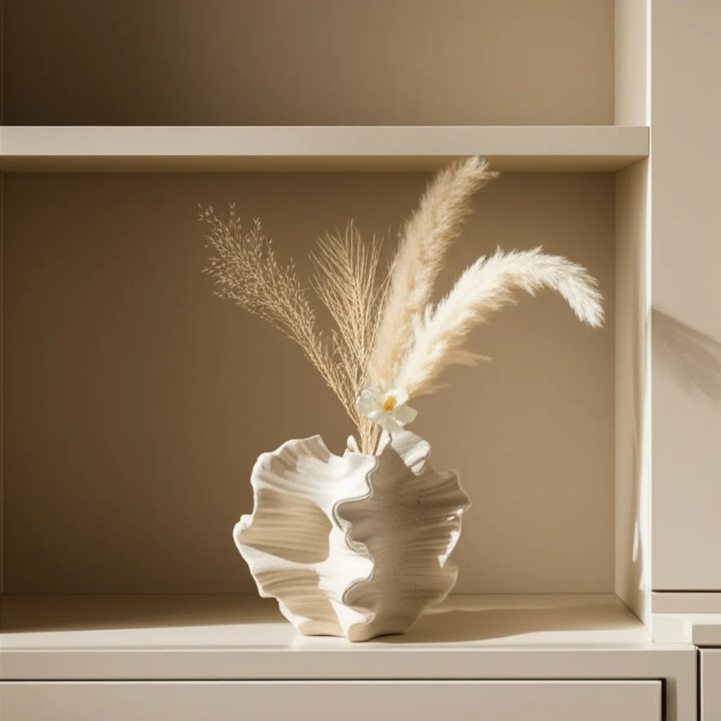 Vaso Decorativo de Ceramica com Acabamento Texturizado Forma Organica 17cm para Mesa Recife