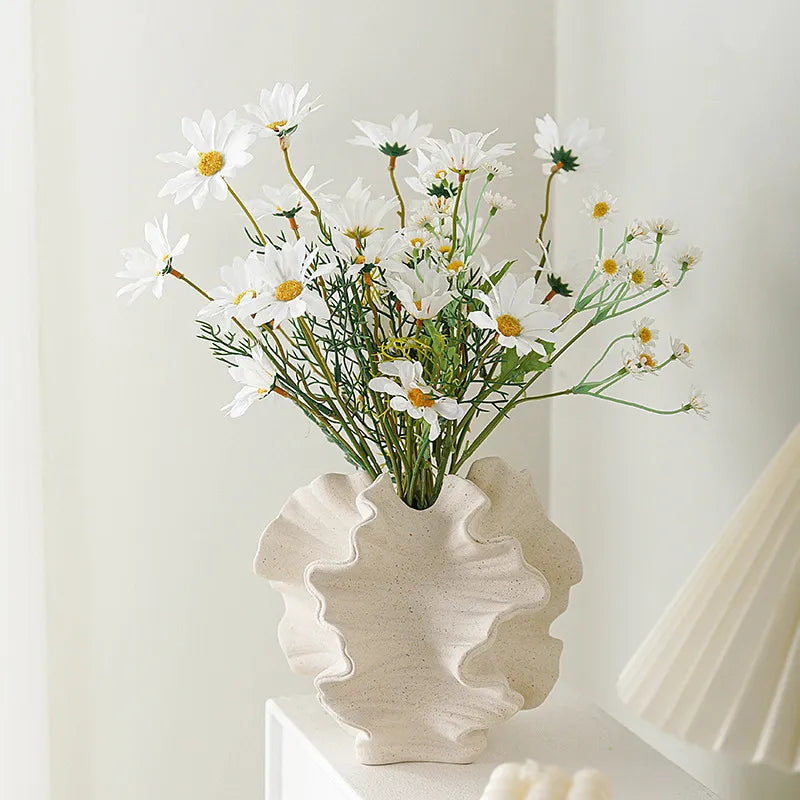 Vaso Decorativo de Ceramica com Acabamento Texturizado Forma Organica 17cm para Mesa Recife