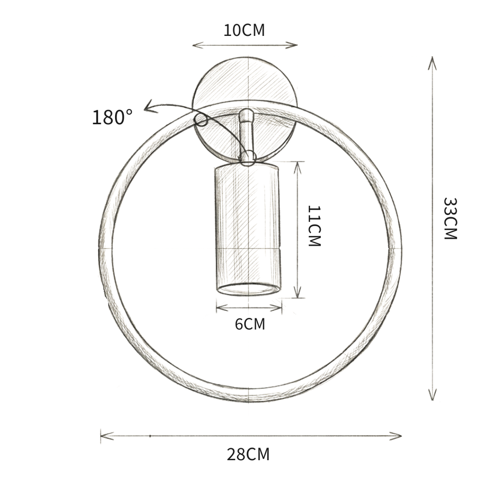 Arandela Aro Circular Spot Giratório 180° 28cm