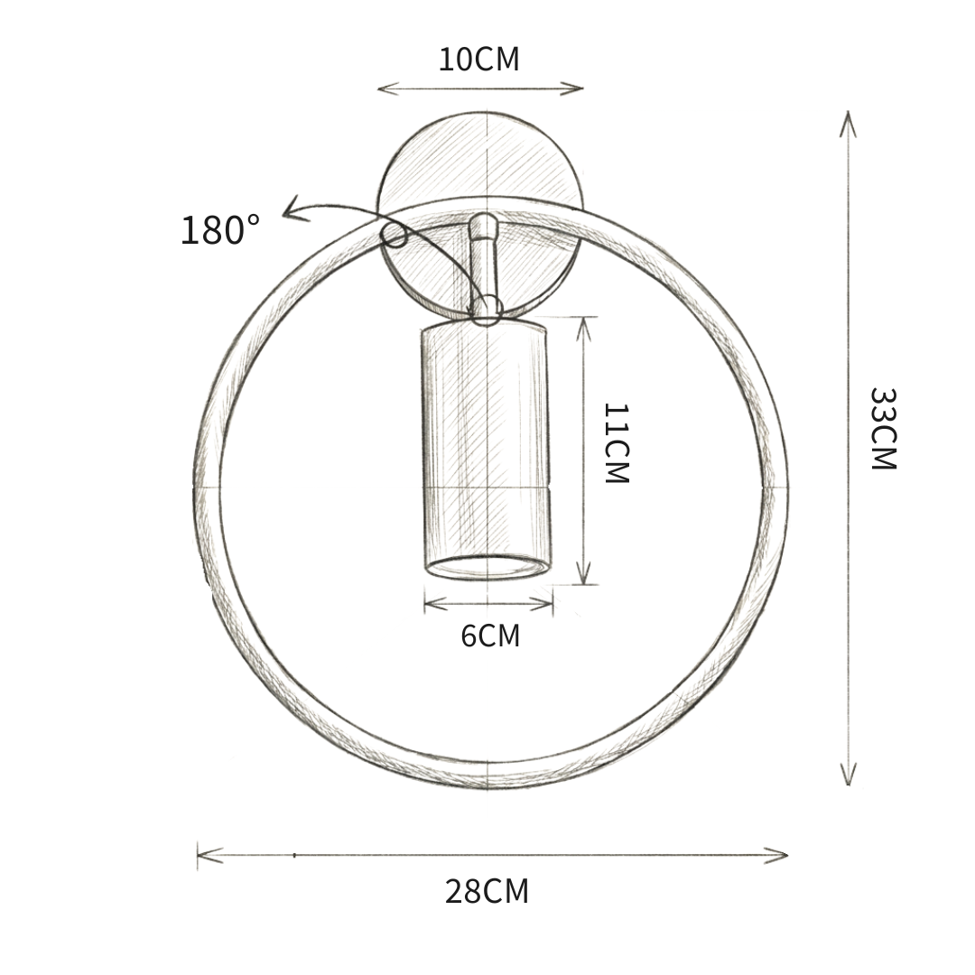 Arandela Aro Circular Spot Giratório 180° 28cm