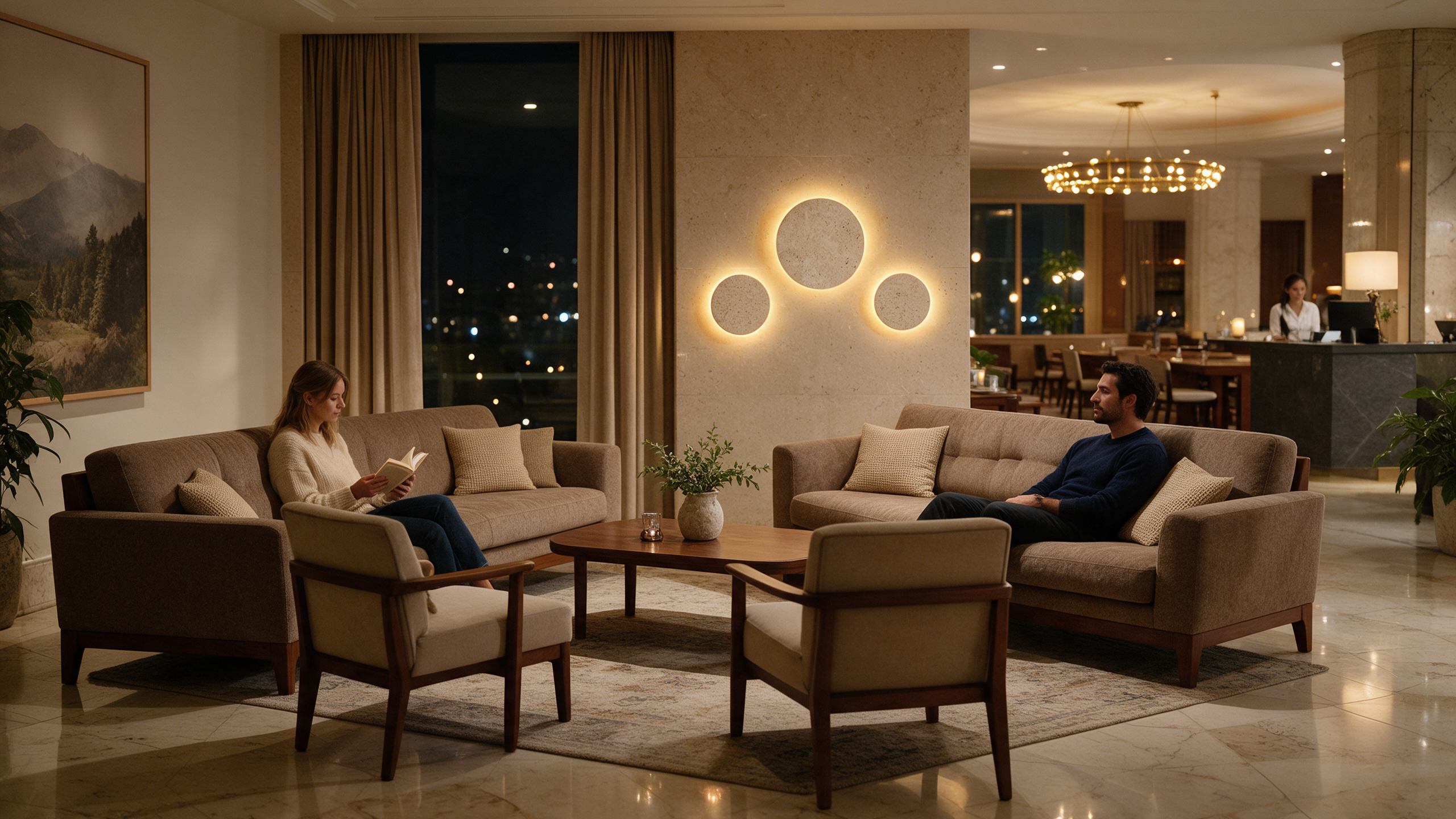 Em trio, uma parede de hotel
