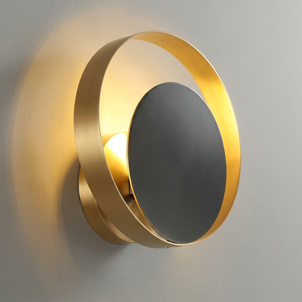 Arandela Orbital Aro Duplo Ouro Envelhecido 25cm