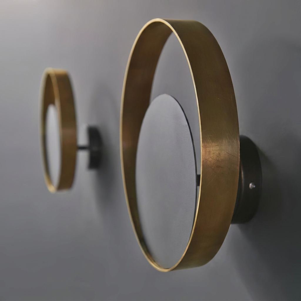 Arandela Orbital Aro Duplo Ouro Envelhecido 25cm