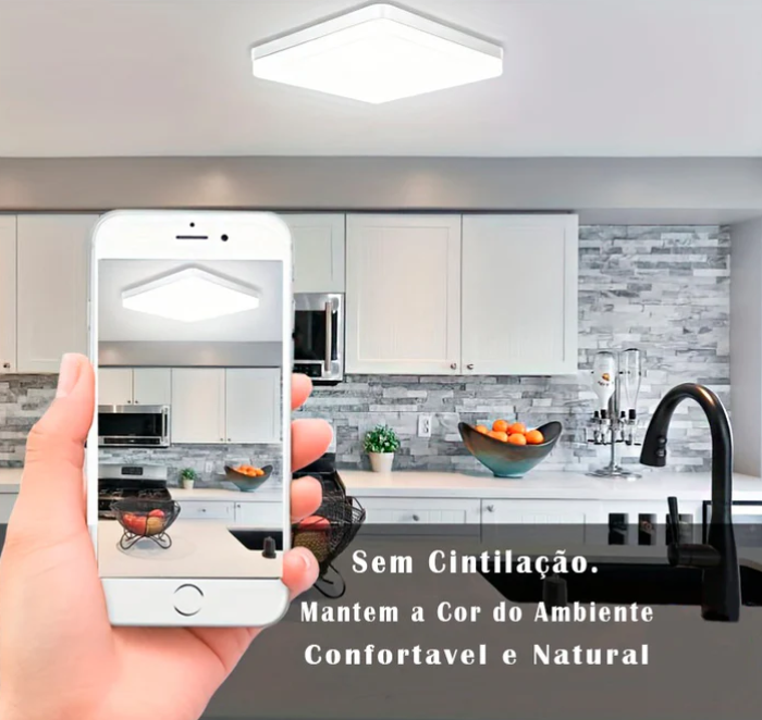 Plafon de Teto LED Quadrado Metal Bivolt com Difusor Acrilico IRC 80 Lucen