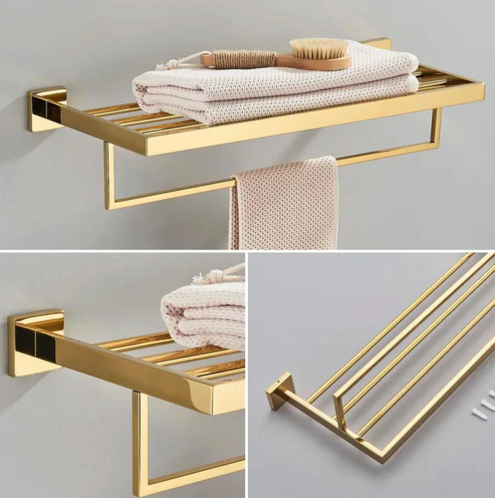 Kit Acessorios para Banheiro Dourado Inox 304 Ouro Polido 4 Pecas Imperial