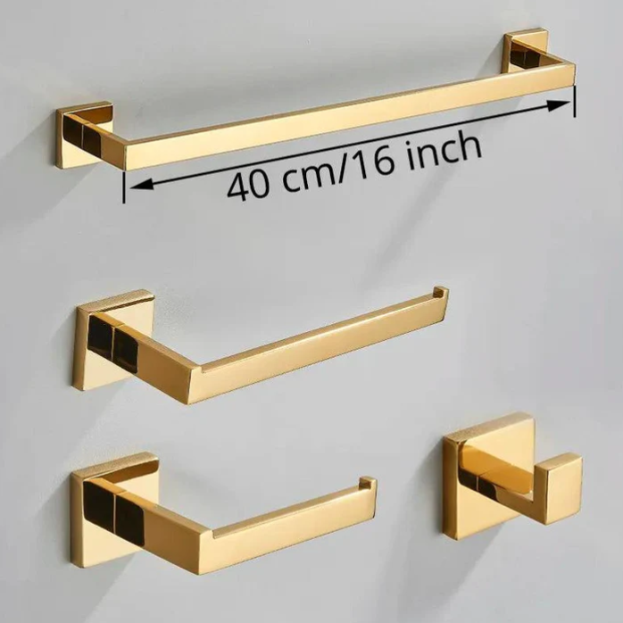 Kit Acessorios para Banheiro Dourado Inox 304 Ouro Polido 4 Pecas Imperial
