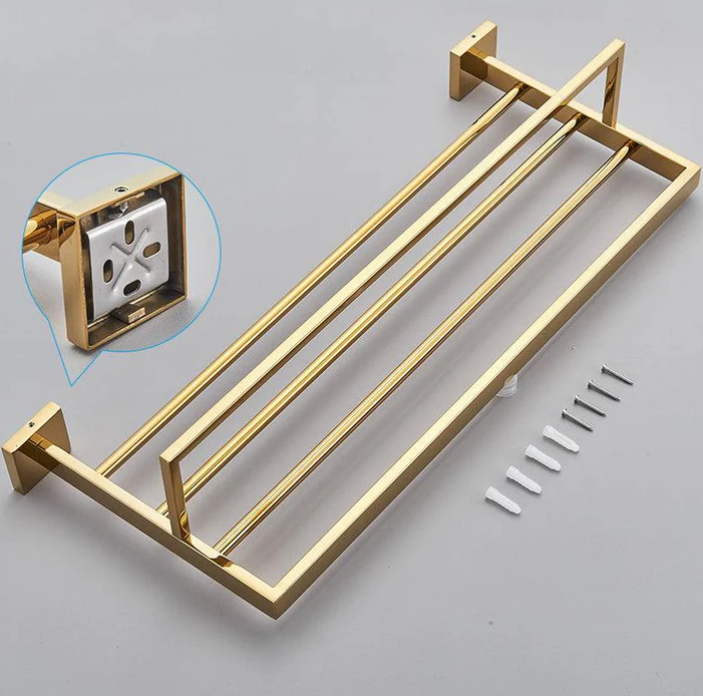 Kit Acessorios para Banheiro Dourado Inox 304 Ouro Polido 4 Pecas Imperial