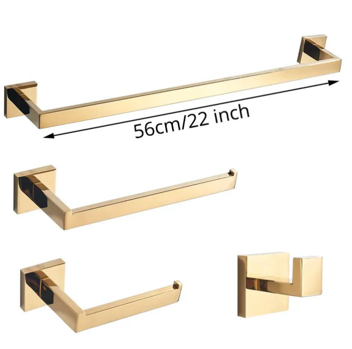 Kit Acessorios para Banheiro Dourado Inox 304 Ouro Polido 4 Pecas Imperial