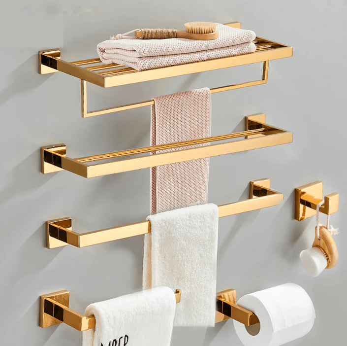 Kit Acessorios para Banheiro Dourado Inox 304 Ouro Polido 4 Pecas Imperial
