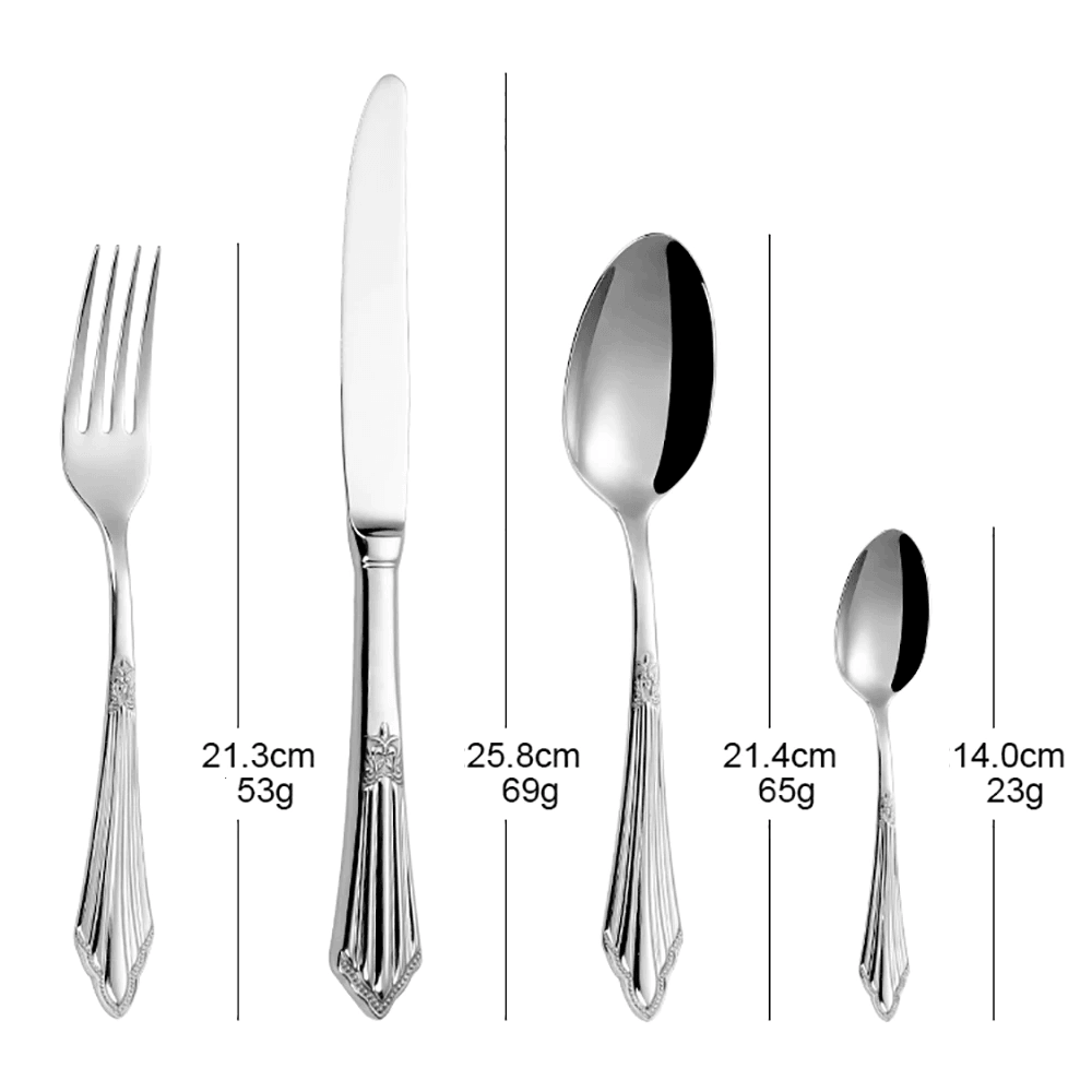 Conjunto Versailles 24pcs – Talheres de Aço Inox Prateado com Detalhes Clássicos