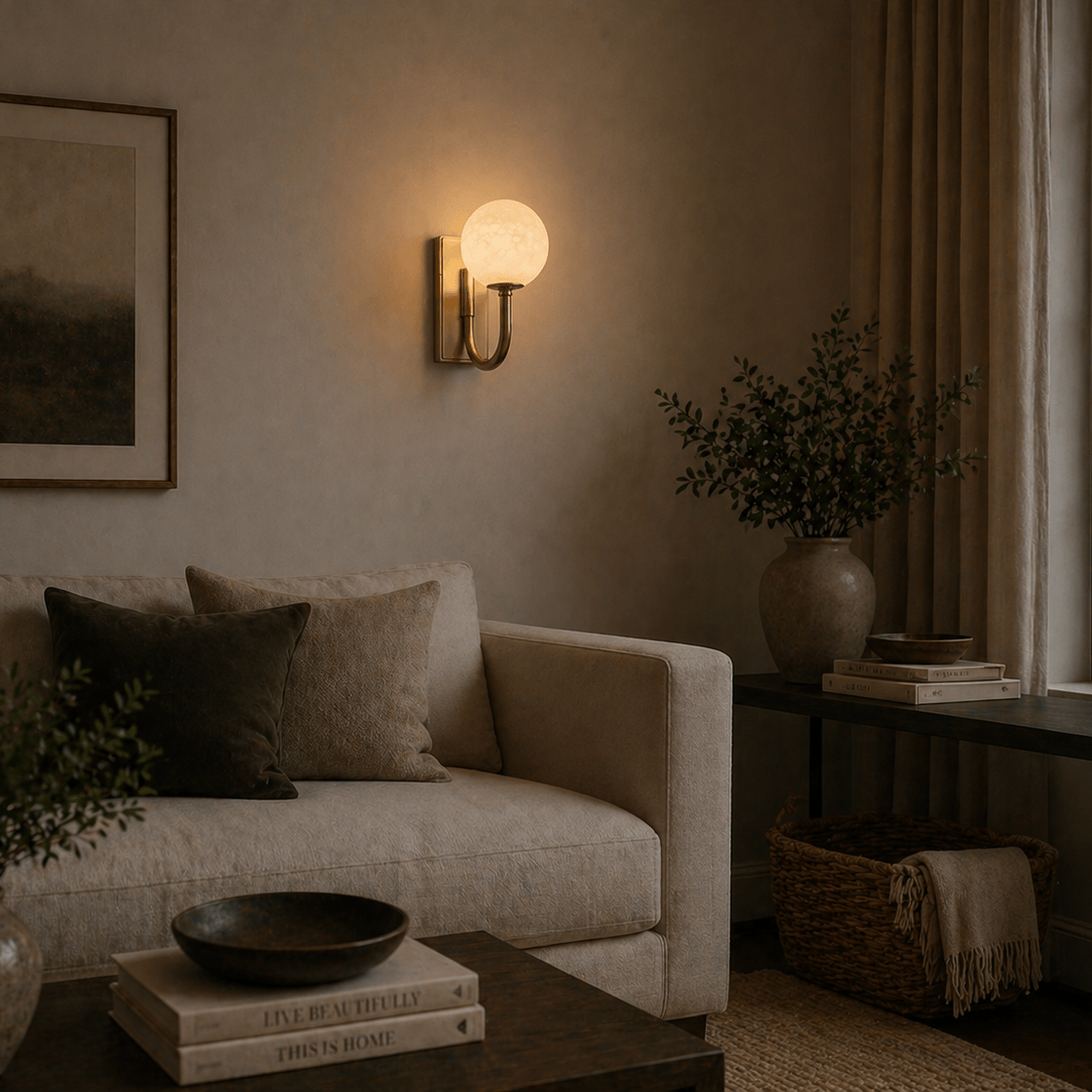Alabaster Globe Wall Light — Antique Brass