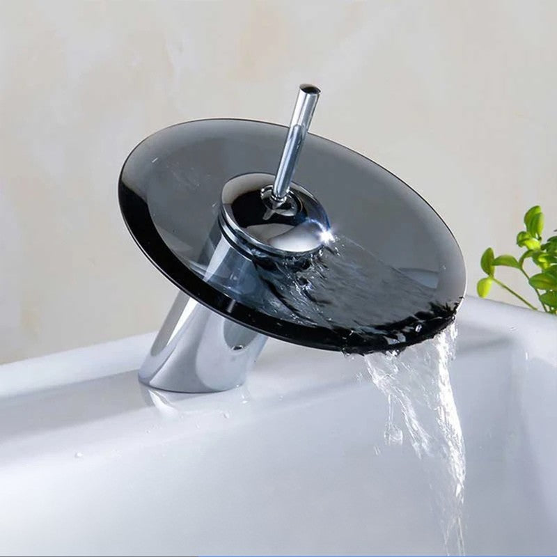 Torneira Cascata de Vidro e Metal Cromado para Banheiro Furo Unico Laton Soleil