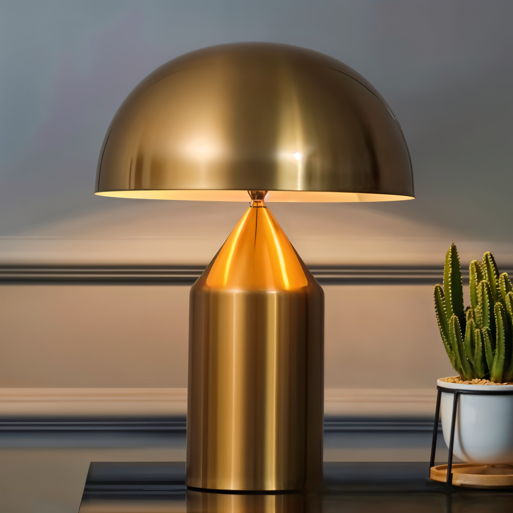 Luminária Dome Lux – Design Escultórico em Dourado Metálico