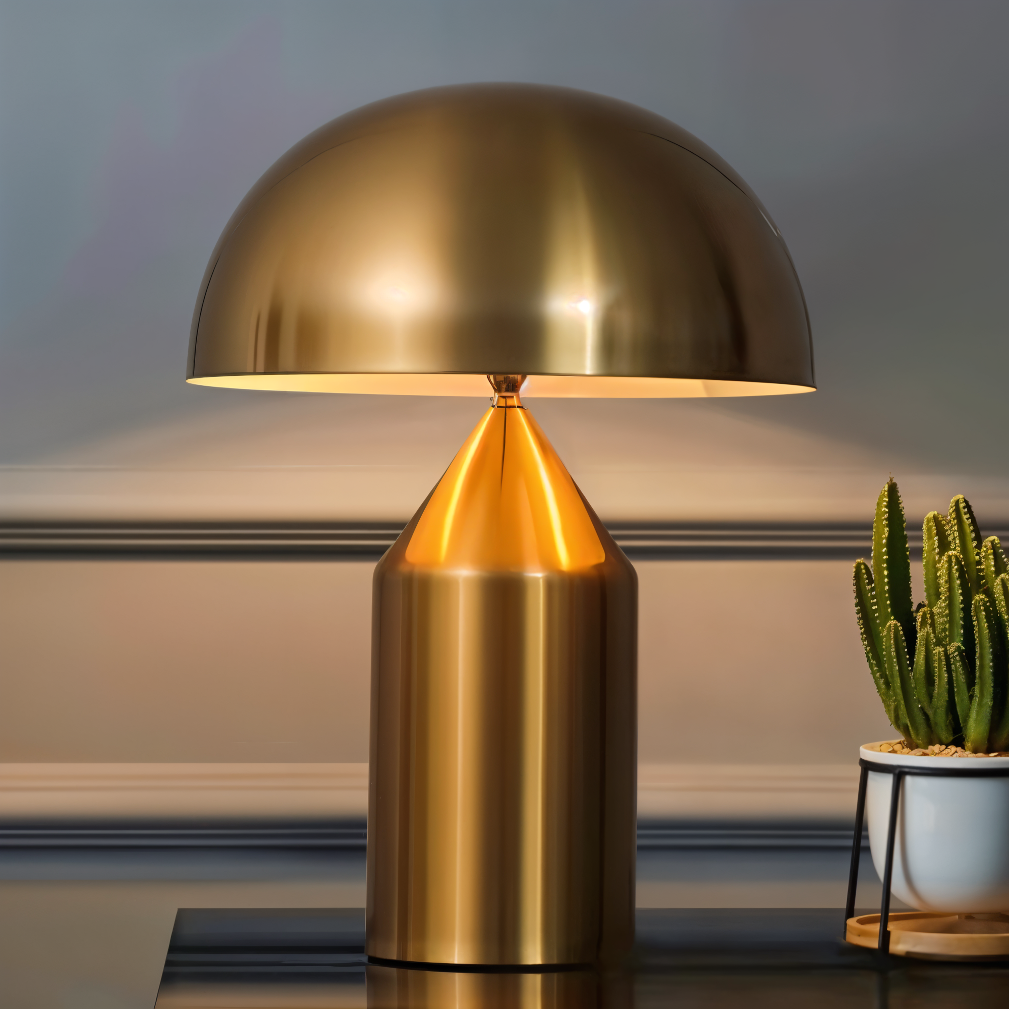 Luminária Dome Lux – Design Escultórico em Dourado Metálico