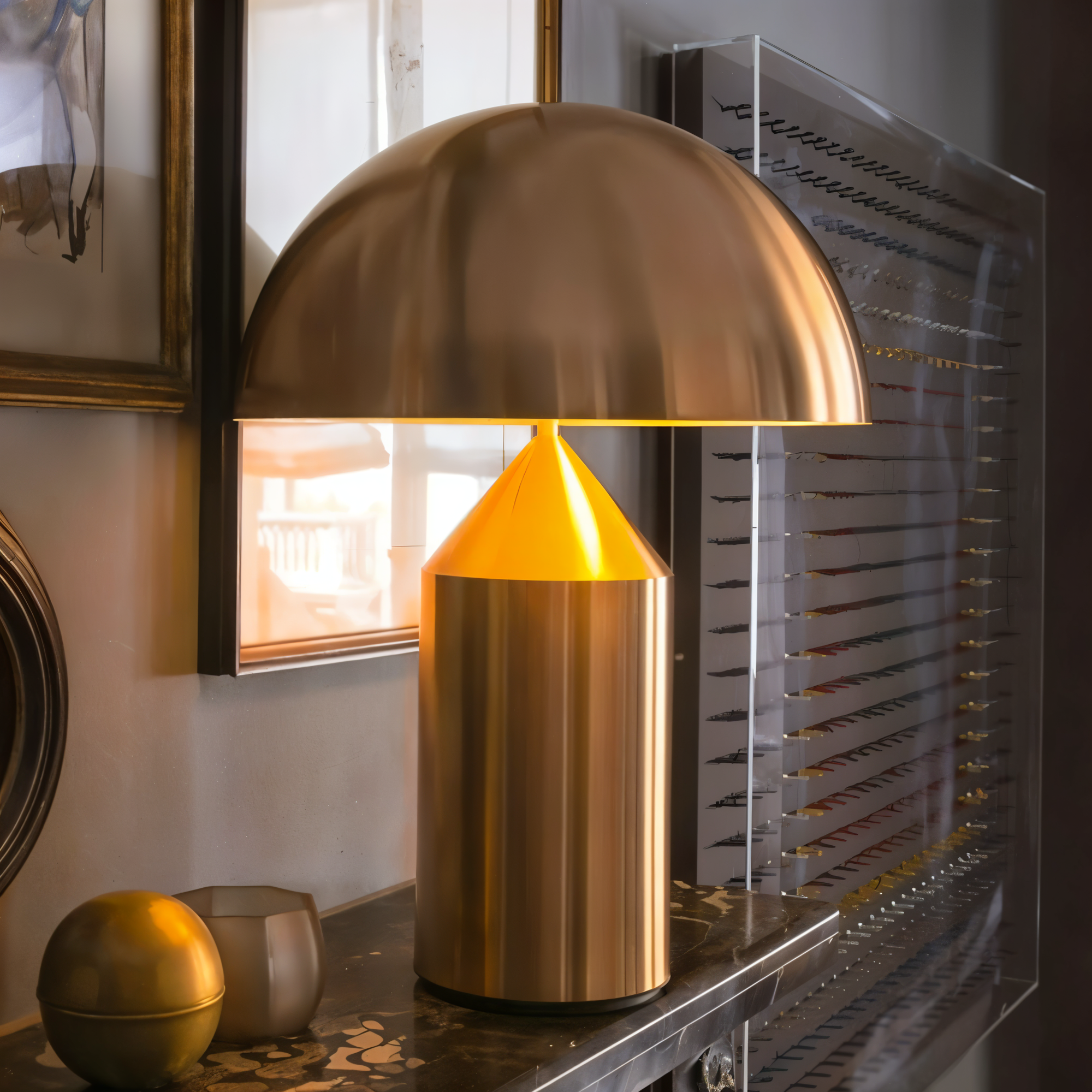 Luminária Dome Lux – Design Escultórico em Dourado Metálico