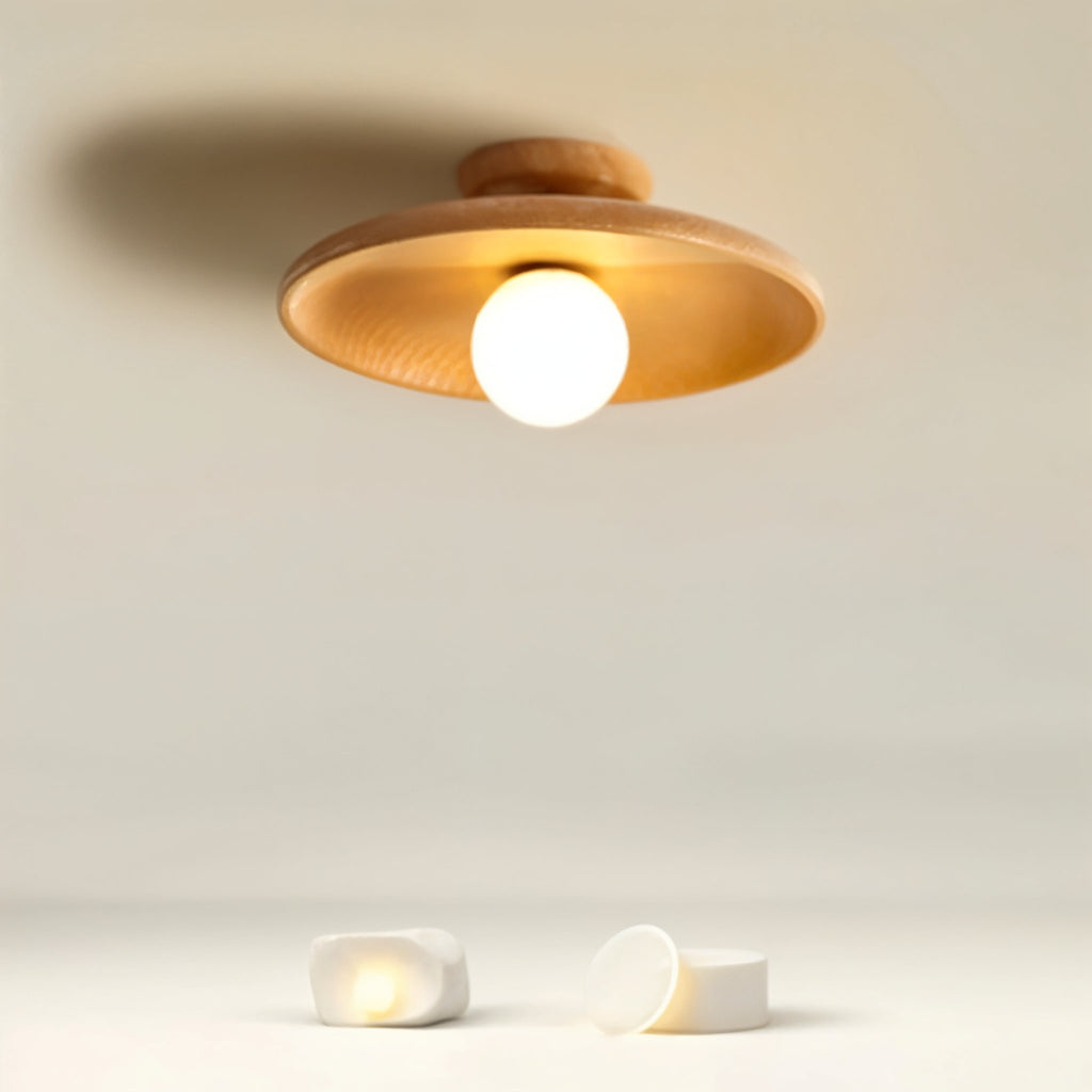 Luminaria de Teto Redonda em Madeira Natural Soquete E27 Estilo Nordico Havn
