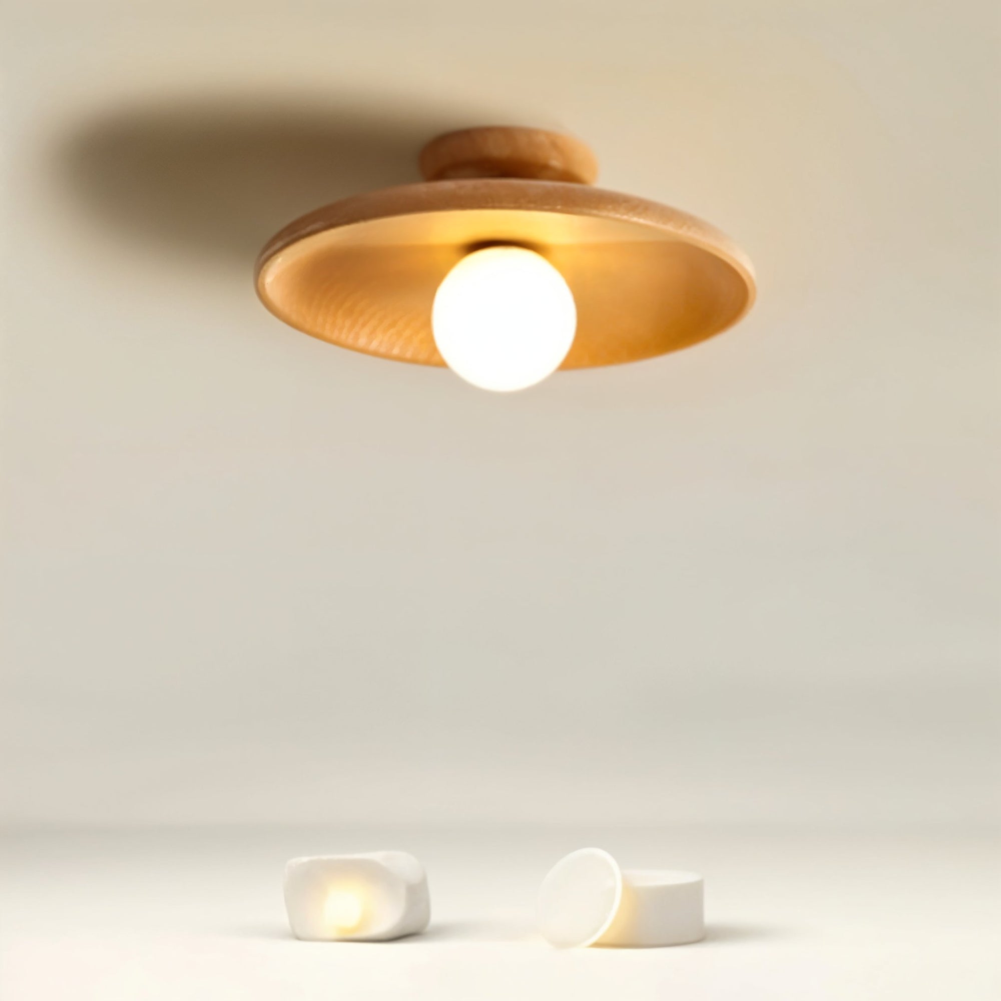 Luminaria de Teto Redonda em Madeira Natural Soquete E27 Estilo Nordico Havn