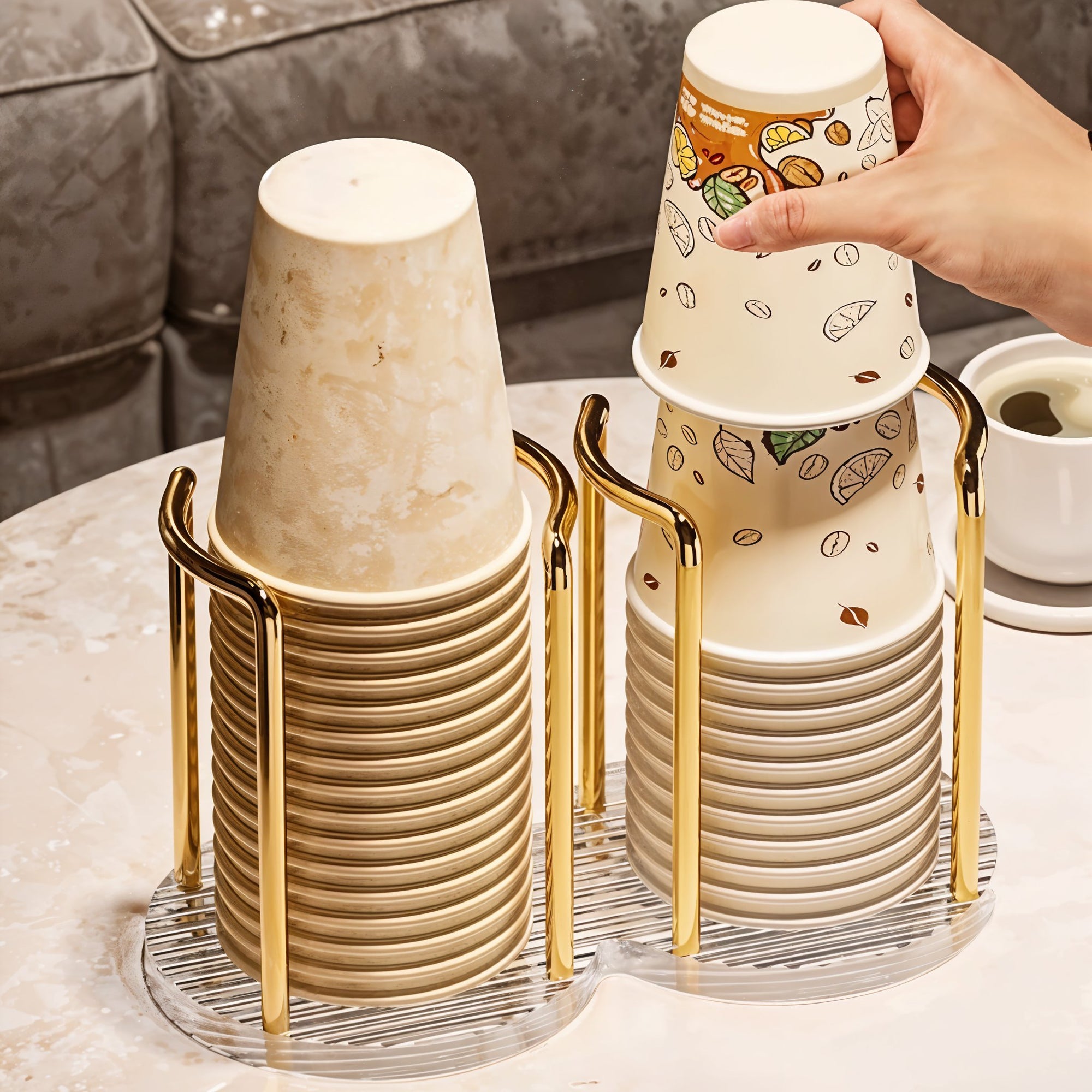 Suporte Organizador de Copos Luxo Acrílico Dourado