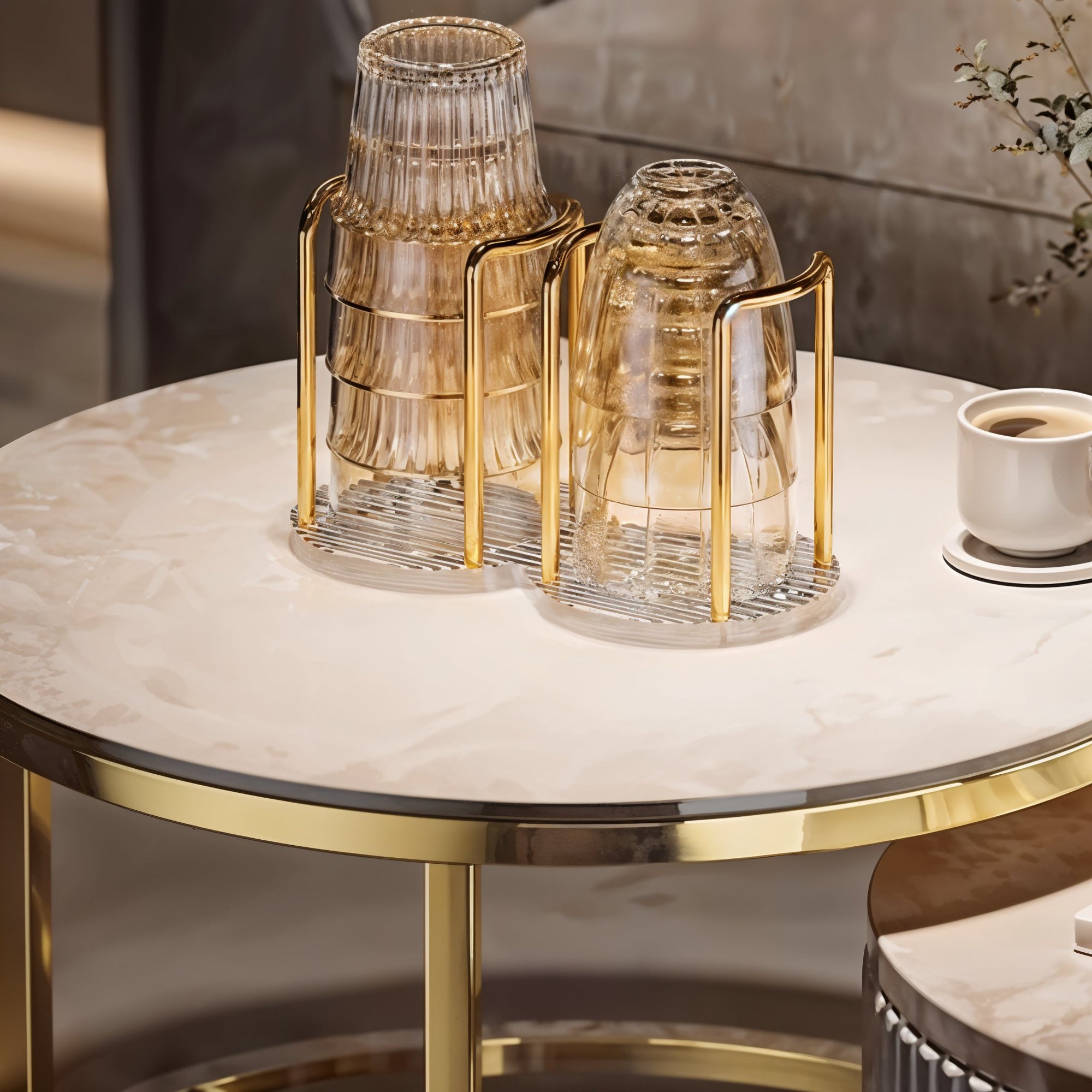 Suporte Organizador de Copos Luxo Acrílico Dourado