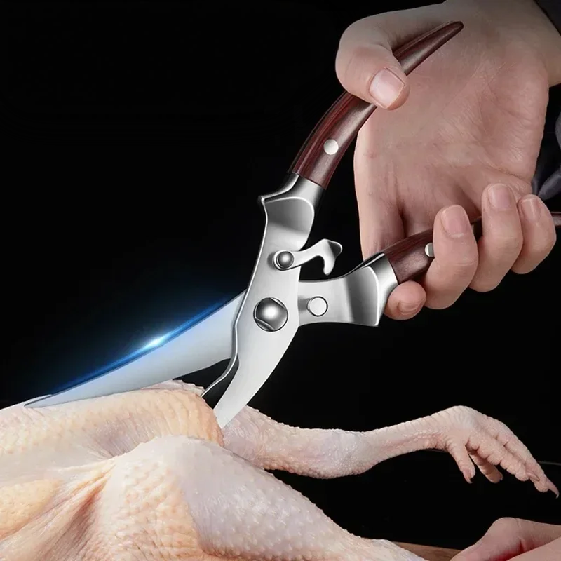 Tesoura de Cozinha Corta Tudo Multiuso Aço Inox Cabo Madeira Miabeli