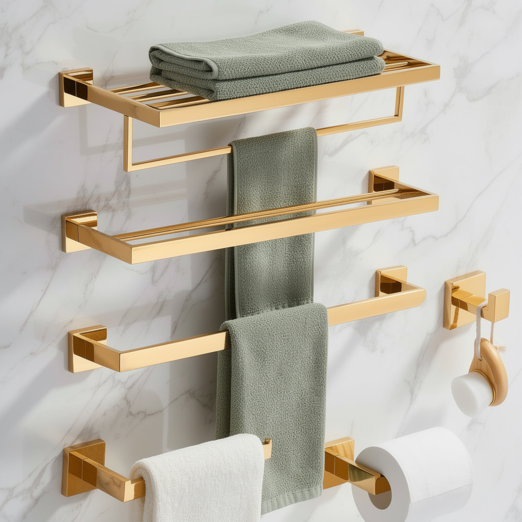 Kit Acessorios para Banheiro Dourado Inox 304 Ouro Polido 4 Pecas Imperial