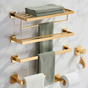 Kit Acessorios para Banheiro Dourado Inox 304 Ouro Polido 4 Pecas Imperial