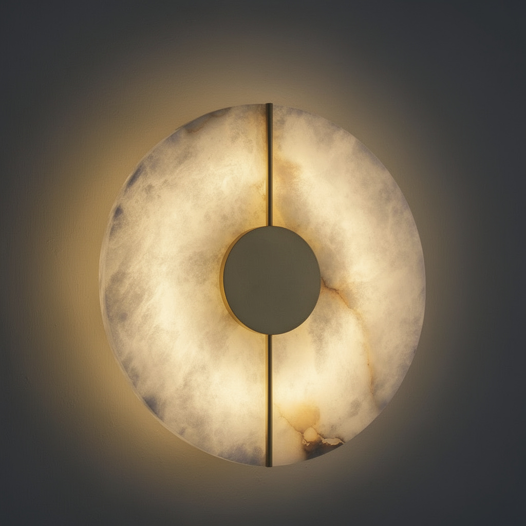 Arandela de Parede Redonda Alabastro Espanhol LED Branco Quente 20cm Lua Nova