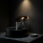 Torneira Cascata de Vidro e Metal Cromado para Banheiro Furo Unico Laton Soleil