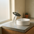 Torneira Cascata de Vidro e Metal Cromado para Banheiro Furo Unico Laton Soleil