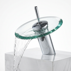 Torneira Cascata de Vidro e Metal Cromado para Banheiro Furo Unico Laton Soleil