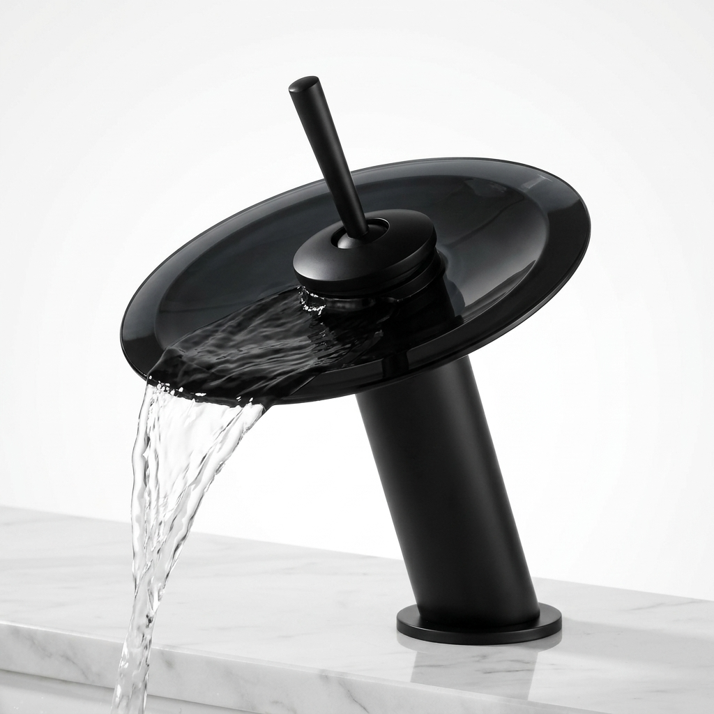 Torneira Cascata de Vidro e Metal Cromado para Banheiro Furo Unico Laton Soleil