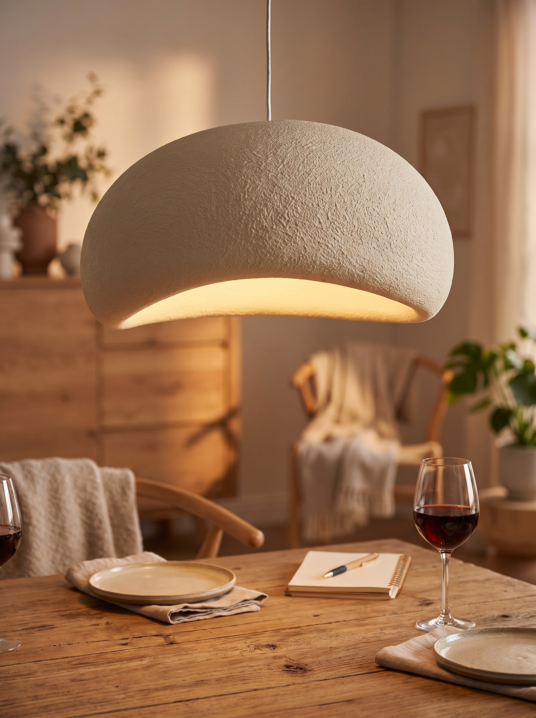 Pendente Oval Nordico Wabi-Sabi lifestyle jantar intimista