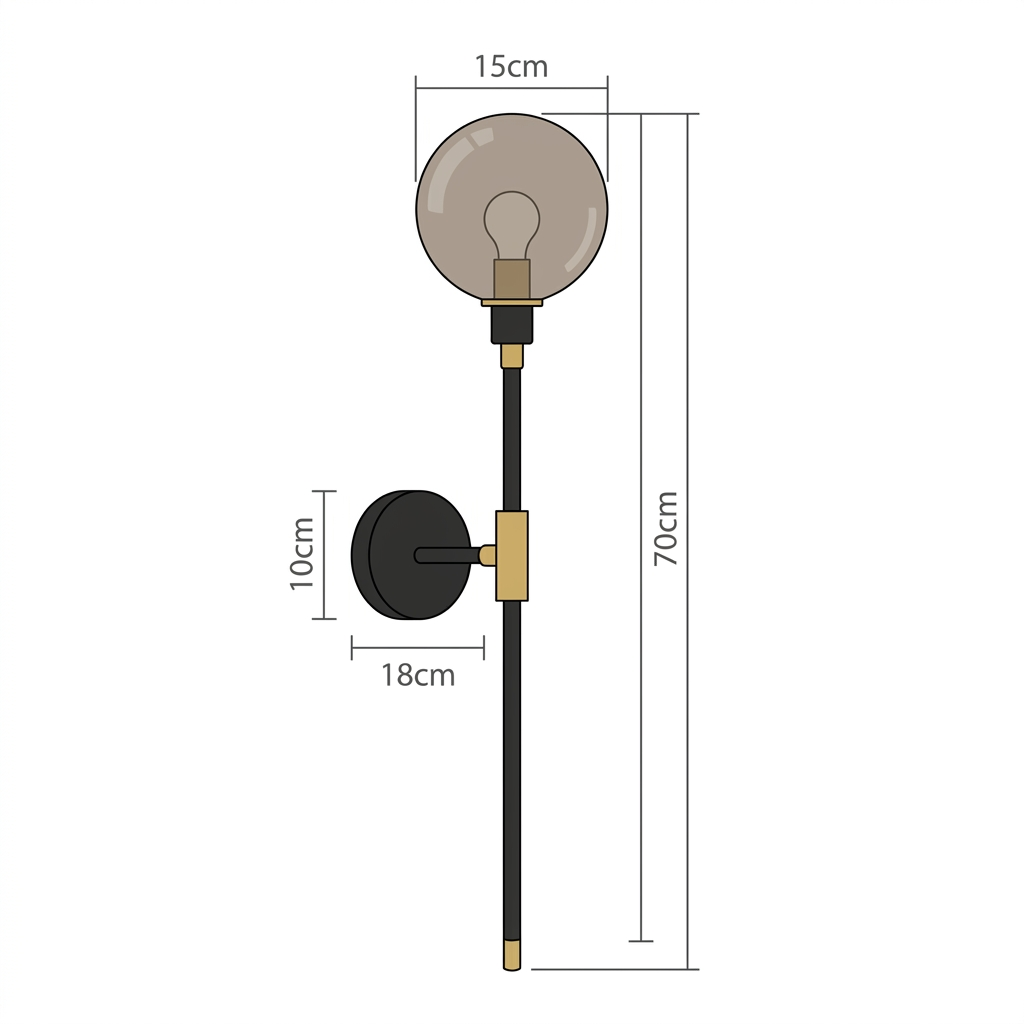 Arandela de Parede Haste Vertical Globo Metal Preto Dourado G9 70cm Bivolt Noirline